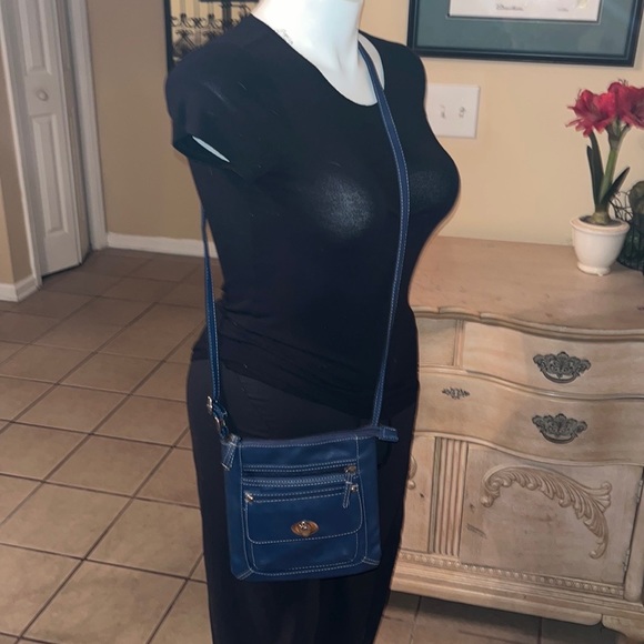 Crossbody Purse Messenger Blue Faux Leather Bag - Picture 9 of 16